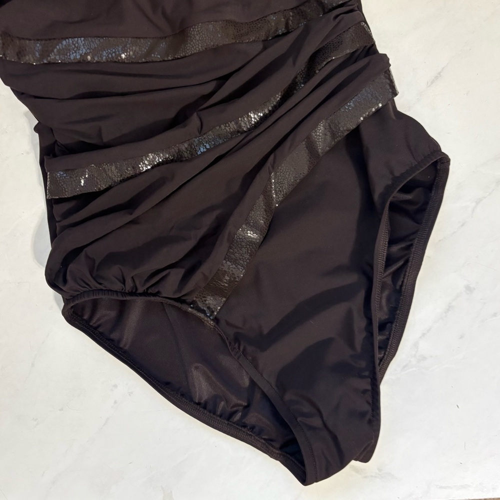 NEW Miraclesuit Size 16 Brown Layered One Piece Swimsuit Resortwear Slimming - Picture 5 of 8